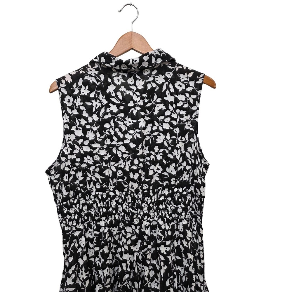 Chelsea & Theodore XL Black White Floral Cotton Smocked Midi Dress Sleeveless - Picture 5 of 13